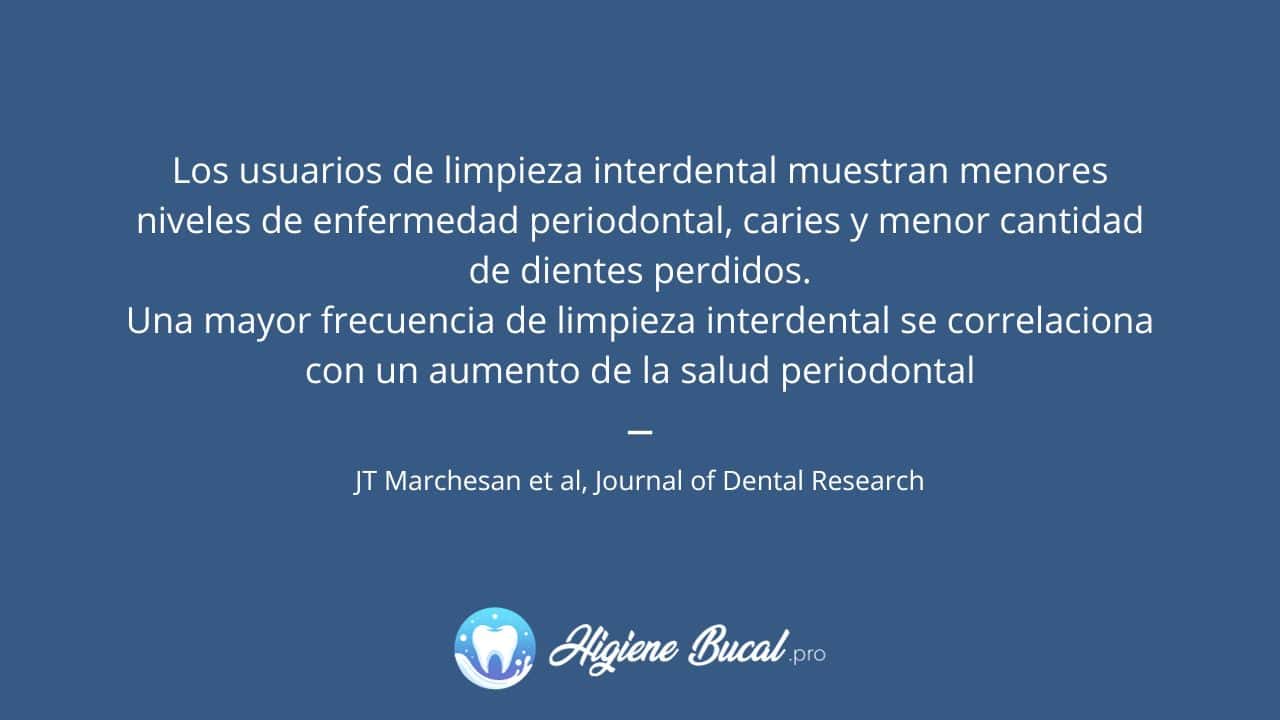 Estudio "La limpieza interdental está asociada a una prevalencia reducida de enfermedades orales" de Julie T Marchesan